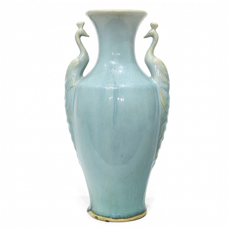 Vase with phoenix handles and blue glaze, Korea.
