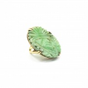 Ring with carved jade and 14k gold.