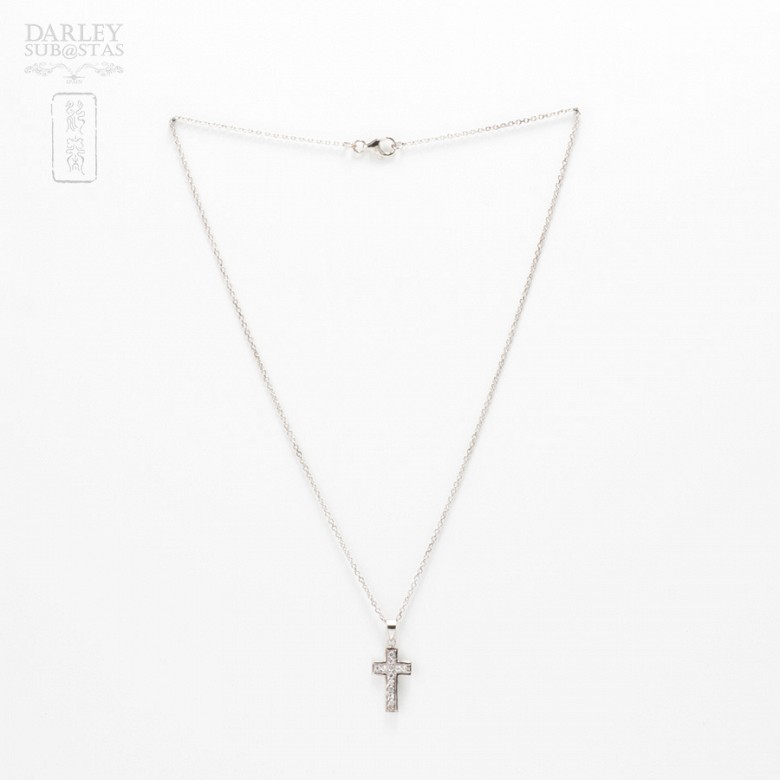 Cross necklace with zircons in silver and rhodium - 1