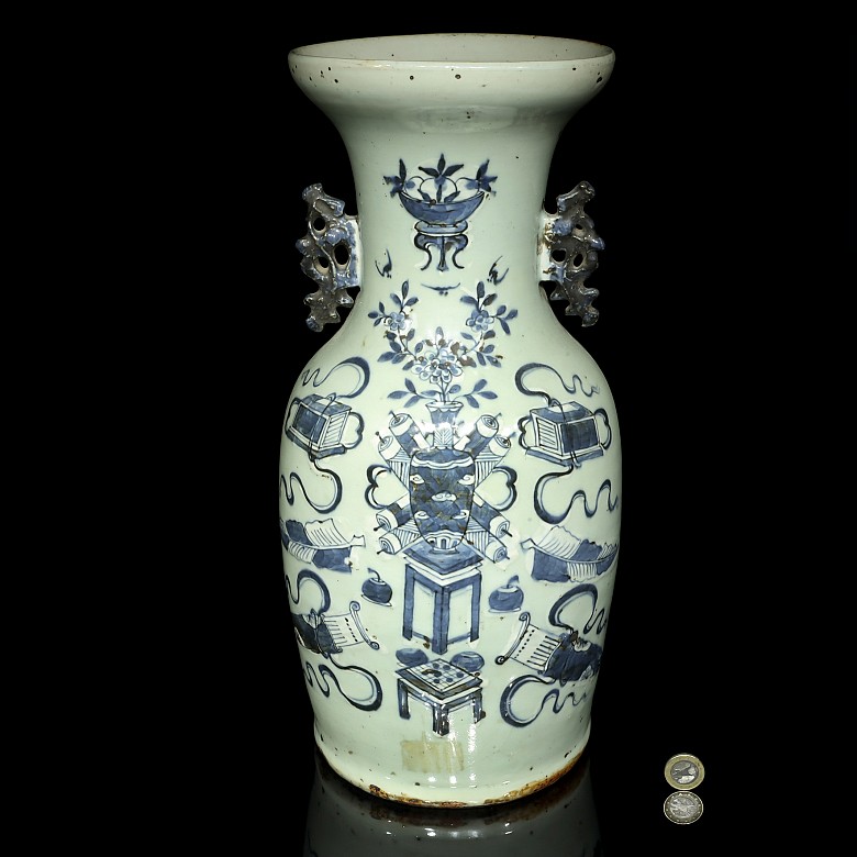 Vase with celadon ground and Buddhist emblems, 19th - 20th century
