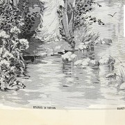 Escena romántica en grisalla tejida en seda, ca. 1900.