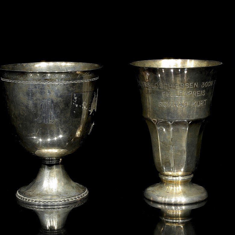 Set of silver chalices, mid-20th century