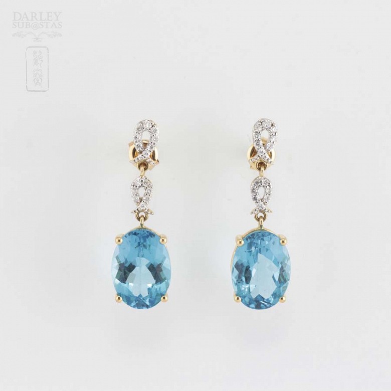 Bonitos pendientes topacio azul y diamantes - 4