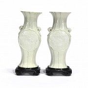 Pair of biscuit vases signed Wang Bingrong.