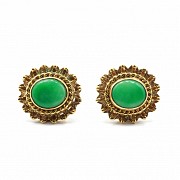 14k gold earrings with jade.