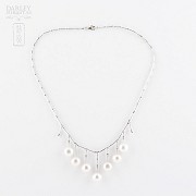 18k white gold necklace with white pearls and diamonds. - 5