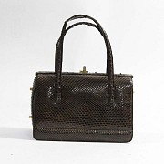 Python leather handbag in brown color. - 1