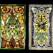 Two stained glass windows with frame, Victorian style, 20th century