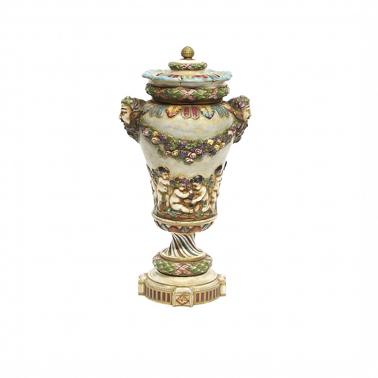 Enameled porcelain cup, Capodimonte, 20th century