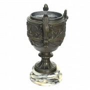 Bronze cup, with marble base, 20th century