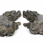 Pareja de perros de bronce, Dinastía Zhou, período de los Reinos Combatientes (480-221 a. C.)