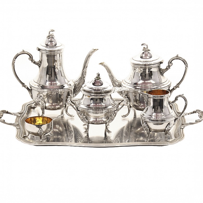 Juego de té de plata completo, estilo Luis XV, s.XX