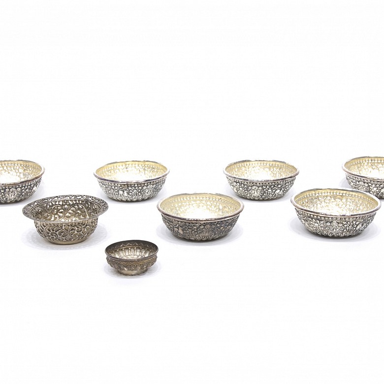 Eight bowls of embossed decoration, Indonesia, early 20th century