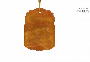 Placa rectangular de ágata roja, dinastía Qing.