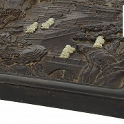 Wooden panel with four pieces of jade, Qing dynasty (1644 - 1912)