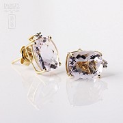 Pair of earrings in 18k yellow gold with amethyst and diamonds - 1