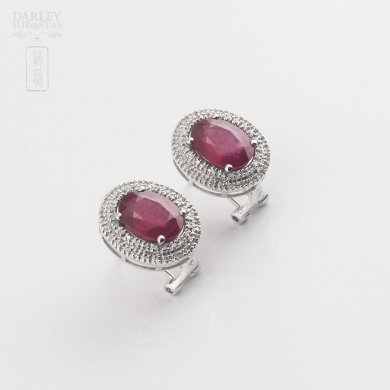 Earrings with Ruby 6,28cts  and diamonds in White Gold - 3