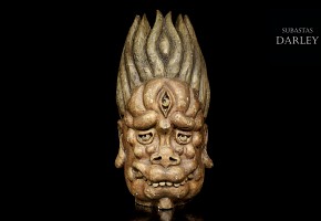Máscara de cabeza de demonio tallada, Asia, S.XIX - XX
