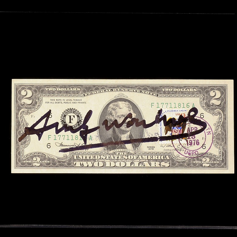 Two dollar bill signed by Andy Warhol