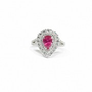 18k white gold ring with diamonds and ruby