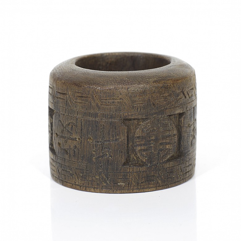 Wooden ring with characters and symbols, Qing dynasty
