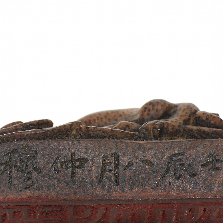 Sello de dragón en bambú tallado, S.XX