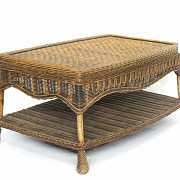 Three-piece and wicker table, 20th century