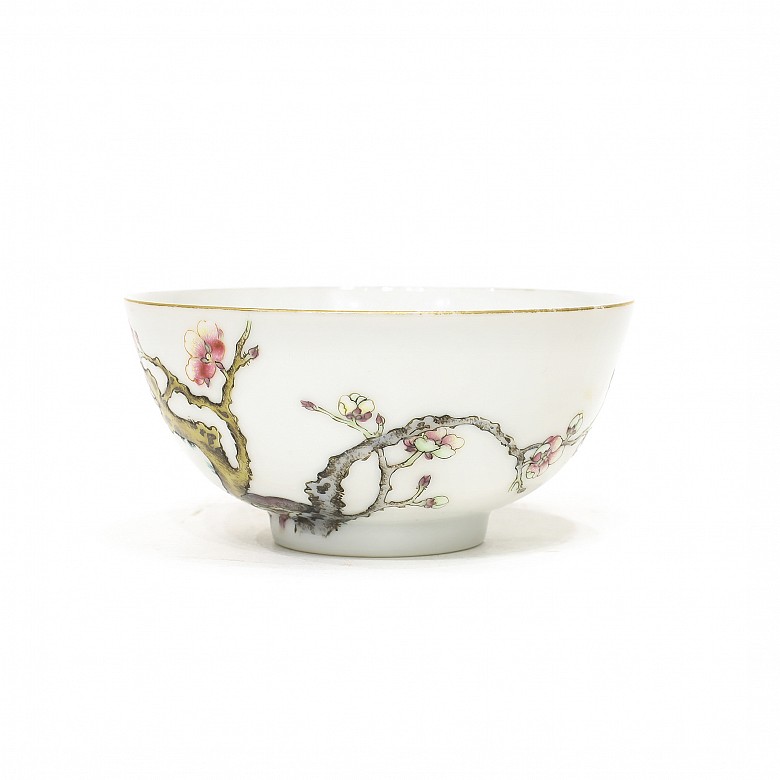 Small porcelain bowl with cherry blossom, with Qianlong seal.