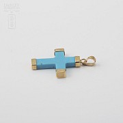 Pendant with Natural Turquoise in  Yellow Gold - 3