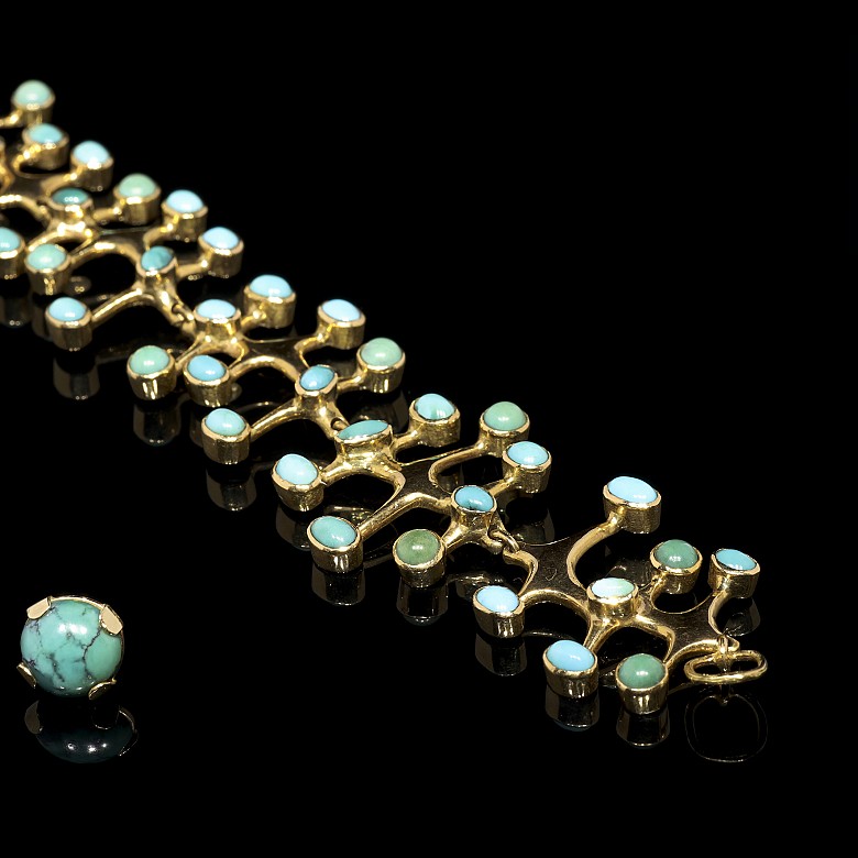 Bracelet and earrings set, 18k yellow gold and natural turquoise - 2