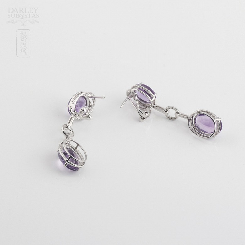 Long earrings with amethysts and diamonds. - 1