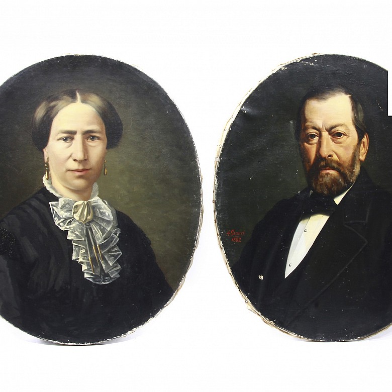Pair of oval portraits, signed A. Granet, 19th century