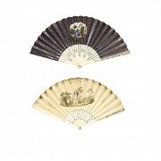 Lot of two fans with carved bone linkage, 19th century