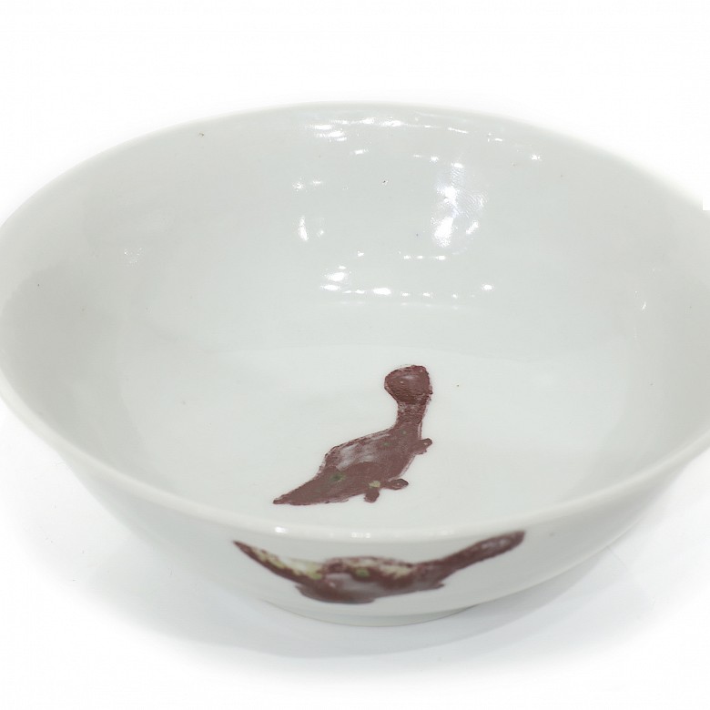 Porcelain bowl with red-glazed fish, 20th century