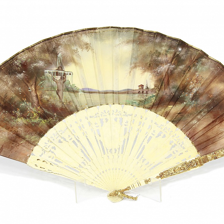 Fan with bone and paper country rods, 20th century - 1