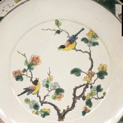 Dish with birds and branch, enamelled porcelain, 20th century