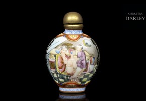 Botella de rapé de porcelana esmaltada, con marca Qianlong