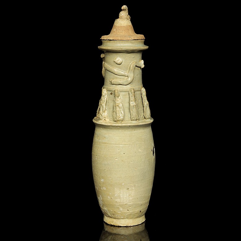Glazed ceramic funeral urn or vase with lid, Song Dynasty - 1