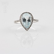 Ring with 2.60cts Aquamarine  and diamonds in 18k white gold - 1