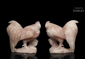 Pair of carved quartz roosters, China.