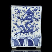 Macetero, azul y blanco, con dragones, estilo Ming - 3