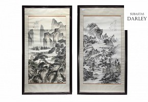 Pair of large paintings, China, 20th century