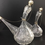 Beautiful couple of Porrónes in hand carved Crystal, - 4