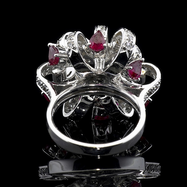 Ring in 18k white gold, diamonds and rubies - 3