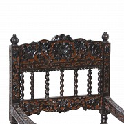 Four chairs with reliefs and grille seat, Asia, 20th century - 5