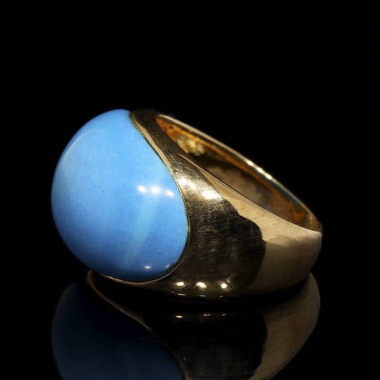 18 k yellow gold and turquoise ring - 1