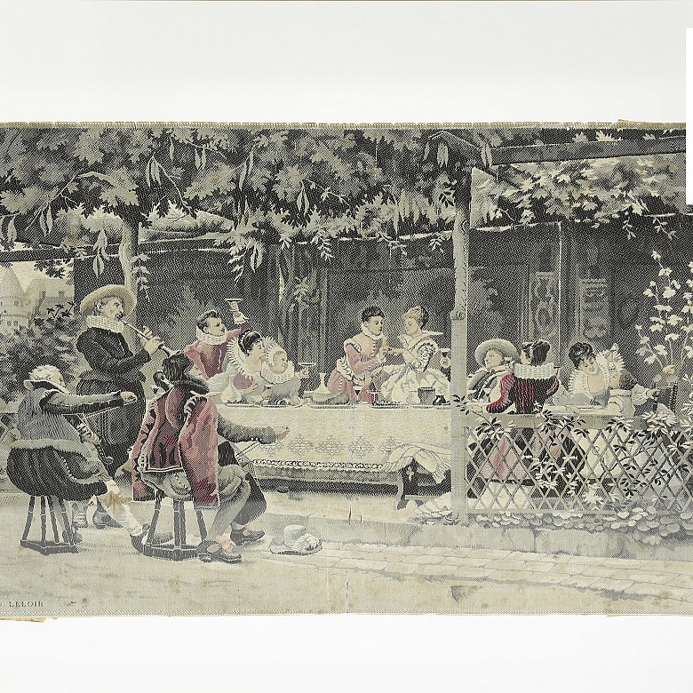 Framed French silk fabric, ca. 1900 - 1