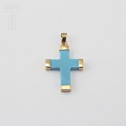 Pendant with Natural Turquoise in  Yellow Gold - 2