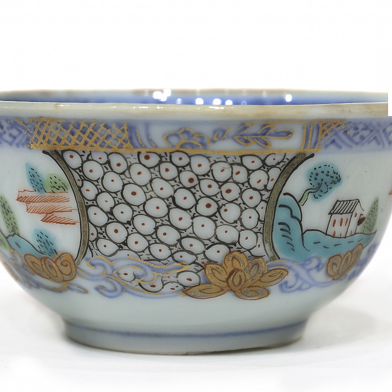 Small porcelain bowl with scenes, 20th century