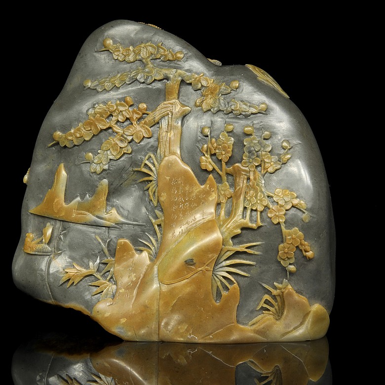 Piedra de Shoushang tallada dos colores, dinastía Qing